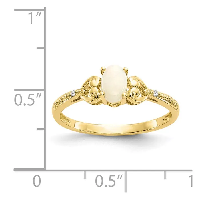 Goldia Rings 10K Yellow Gold Opal and Real Diamond Ring