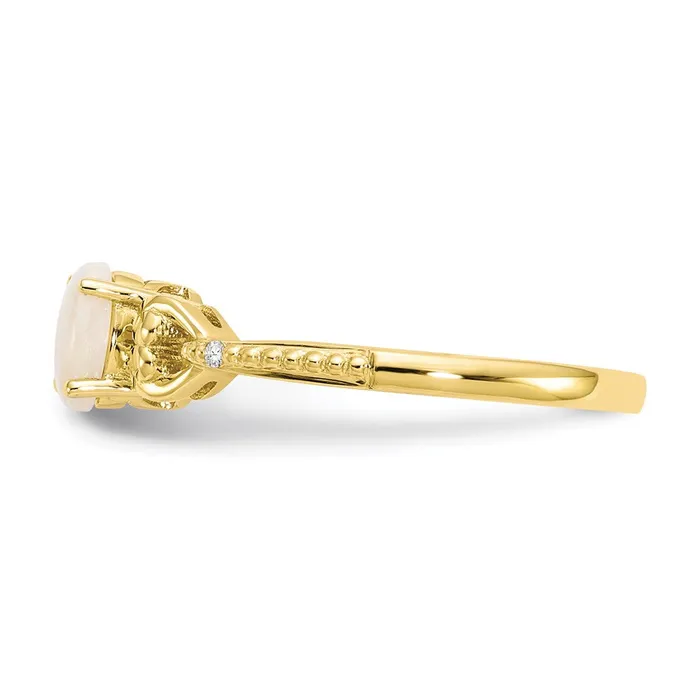 Goldia Rings 10K Yellow Gold Opal and Real Diamond Ring