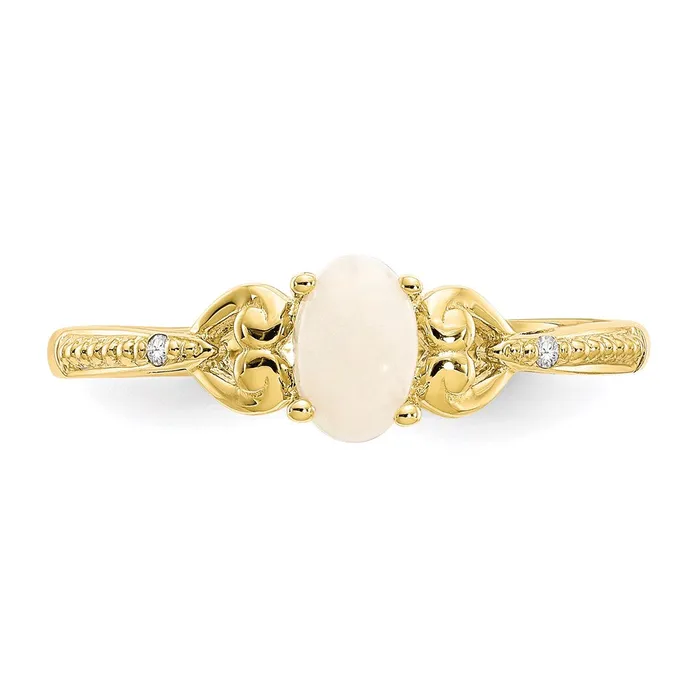 Goldia Rings 10K Yellow Gold Opal and Real Diamond Ring