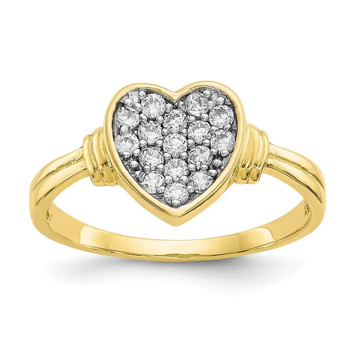 Goldia Rings 10K Yellow Gold wRhodium CZ Heart Ring