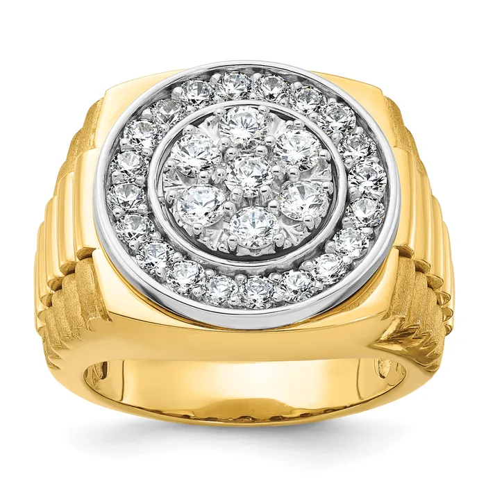 Goldia Rings 14k TwoTone 1 78 Ct Lab Grown Diamond VSSI G Ribbed Mens Cluster Ring Goldia Rings 14k TwoTone 1 78 Ct Lab Grown Diamond VSSI G Ribbed Mens Cluster Ring