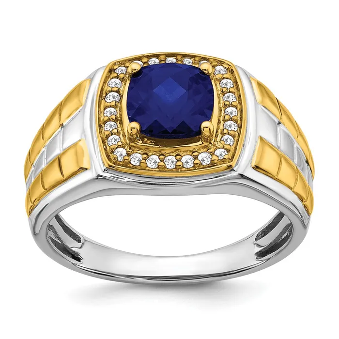 Goldia Rings 14k TwoTone Gold Created Sapphire and Real Diamond Mens Ring Goldia Rings 14k TwoTone Gold Created Sapphire and Real Diamond Mens Ring