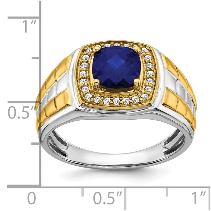 Goldia Rings 14k TwoTone Gold Created Sapphire and Real Diamond Mens Ring