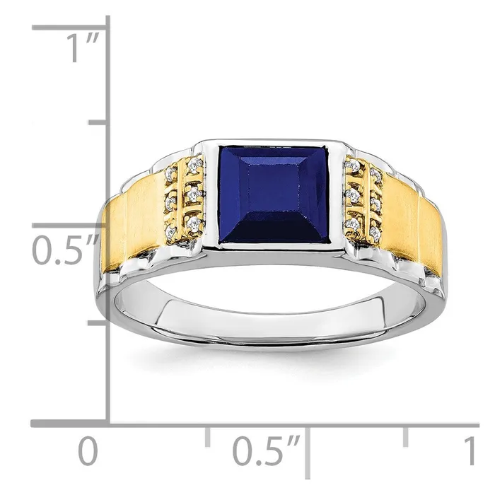 Goldia Rings 14k TwoTone Gold Created Sapphire and Real Diamond Mens Ring
