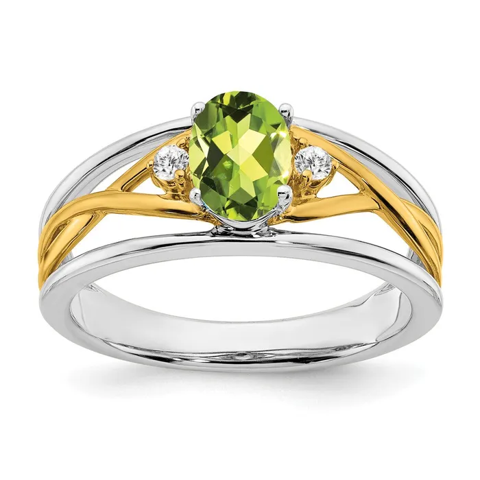 Goldia Rings 14k TwoTone Gold Peridot and Real Diamond Ring