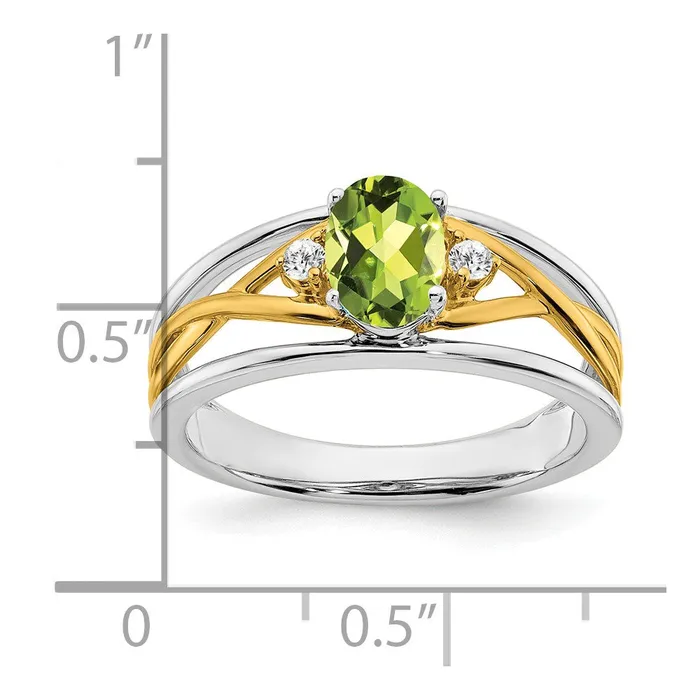 Goldia Rings 14k TwoTone Gold Peridot and Real Diamond Ring