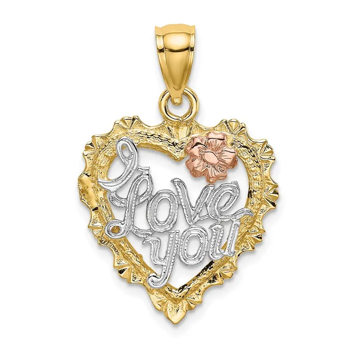 Goldia Rings 14k Twotone Gold wWhite Rhodium Heart I LOVE YOU Charm