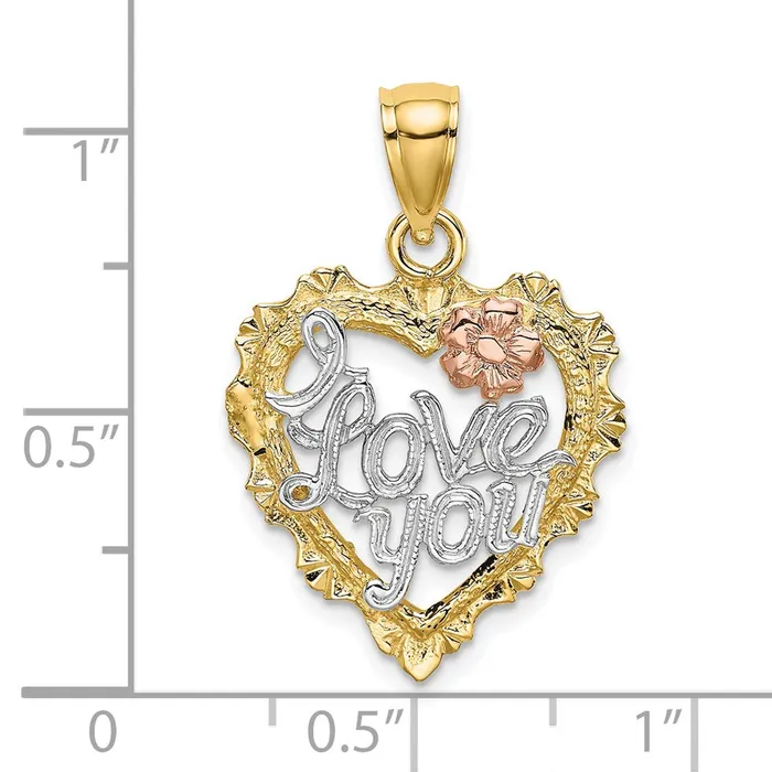 Goldia Rings 14k Twotone Gold wWhite Rhodium Heart I LOVE YOU Charm