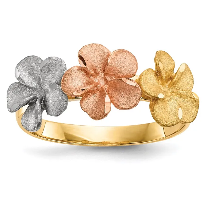 Goldia Rings 14k TwoTone Gold wWhite Rhodium Satin DC 3Plumerias Ring