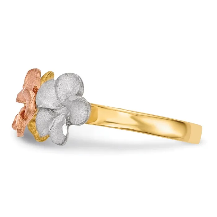Goldia Rings 14k TwoTone Gold wWhite Rhodium Satin DC 3Plumerias Ring