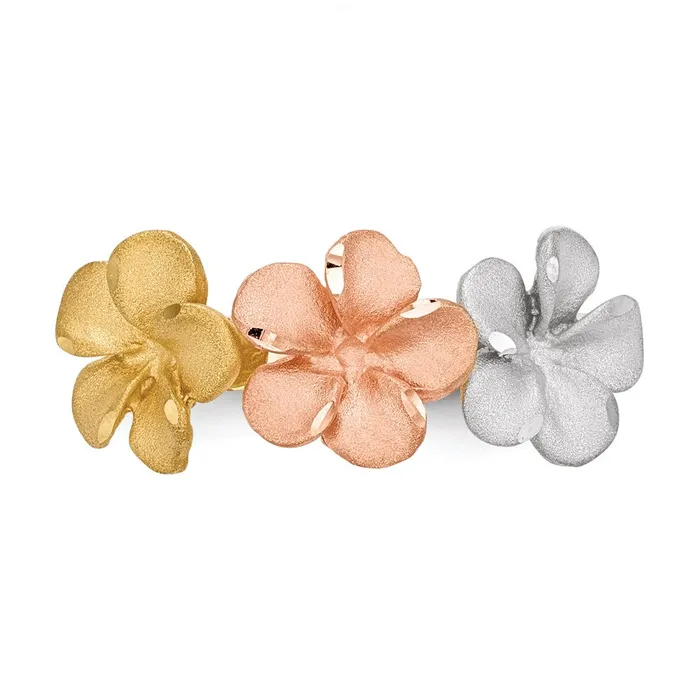 Goldia Rings 14k TwoTone Gold wWhite Rhodium Satin DC 3Plumerias Ring
