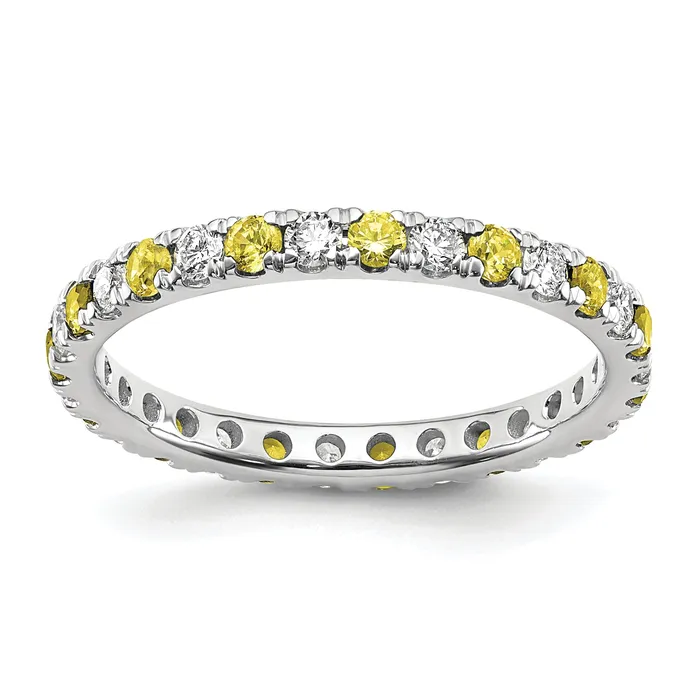 Goldia Rings 14k White Gold 12 Ct Lab Grown Diamond VSSI G and Lab Created Yellow Sapphire Eternity Band Ring Goldia Rings 14k White Gold 12 Ct Lab Grown Diamond VSSI G and Lab Created Yellow Sapphire Eternity Band Ring