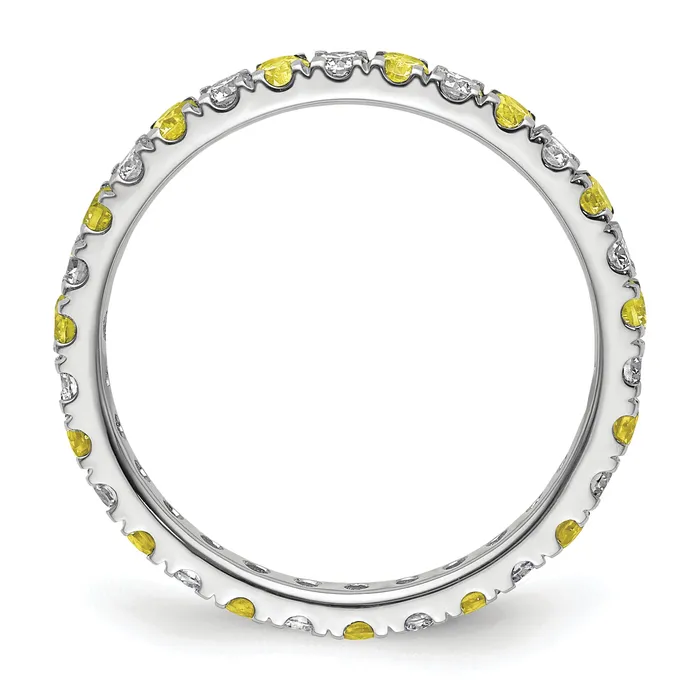 Goldia Rings 14k White Gold 12 Ct Lab Grown Diamond VSSI G and Lab Created Yellow Sapphire Eternity Band Ring