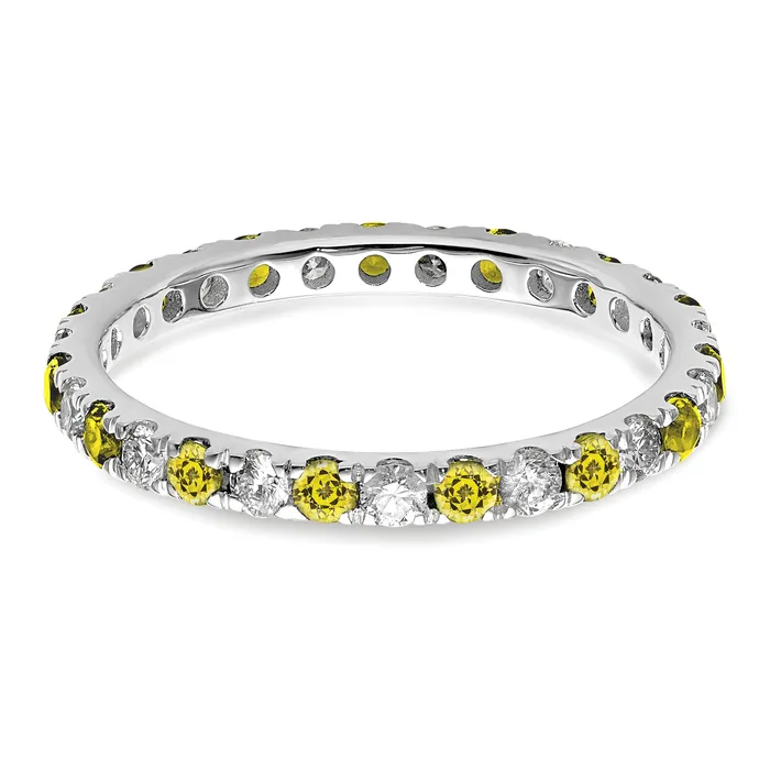 Goldia Rings 14k White Gold 12 Ct Lab Grown Diamond VSSI G and Lab Created Yellow Sapphire Eternity Band Ring