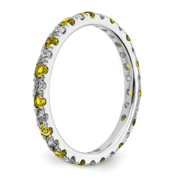 Goldia Rings 14k White Gold 12 Ct Lab Grown Diamond VSSI G and Lab Created Yellow Sapphire Eternity Band Ring
