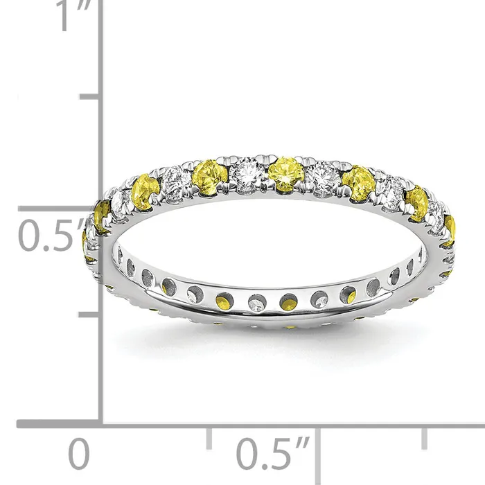 Goldia Rings 14k White Gold 12 Ct Lab Grown Diamond VSSI G and Lab Created Yellow Sapphire Eternity Band Ring