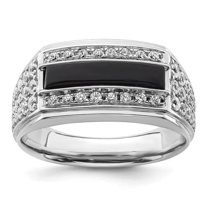 Goldia Rings 14k White Gold 1 Ct Lab Grown Diamond VSSI G and Onyx Mens Ring Goldia Rings 14k White Gold 1 Ct Lab Grown Diamond VSSI G and Onyx Mens Ring