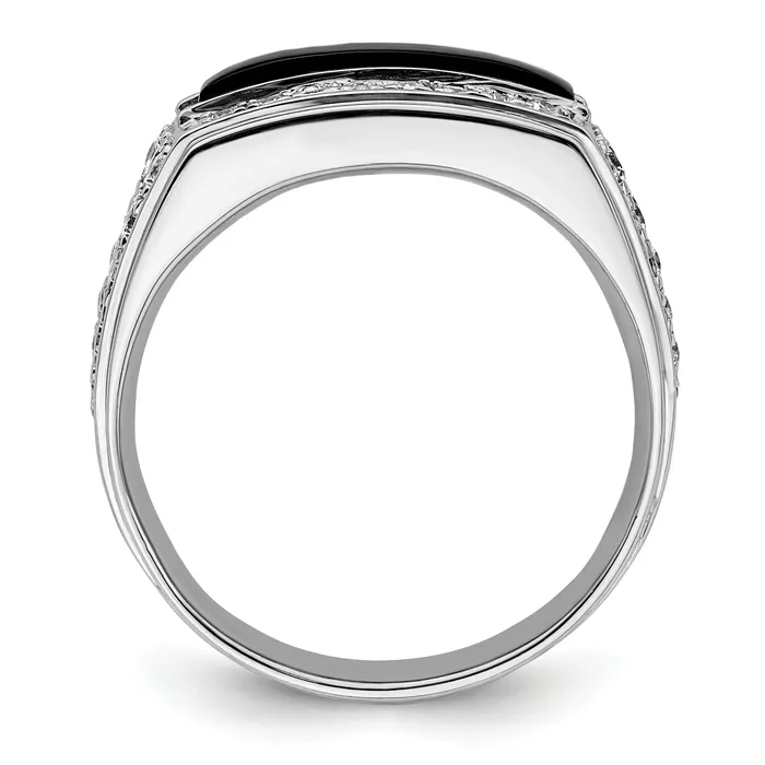 Goldia Rings 14k White Gold 1 Ct Lab Grown Diamond VSSI G and Onyx Mens Ring