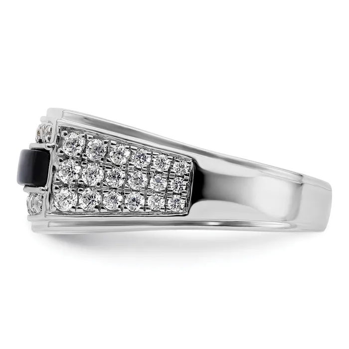 Goldia Rings 14k White Gold 1 Ct Lab Grown Diamond VSSI G and Onyx Mens Ring