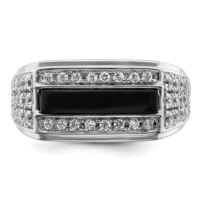 Goldia Rings 14k White Gold 1 Ct Lab Grown Diamond VSSI G and Onyx Mens Ring