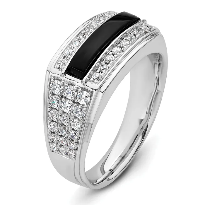 Goldia Rings 14k White Gold 1 Ct Lab Grown Diamond VSSI G and Onyx Mens Ring