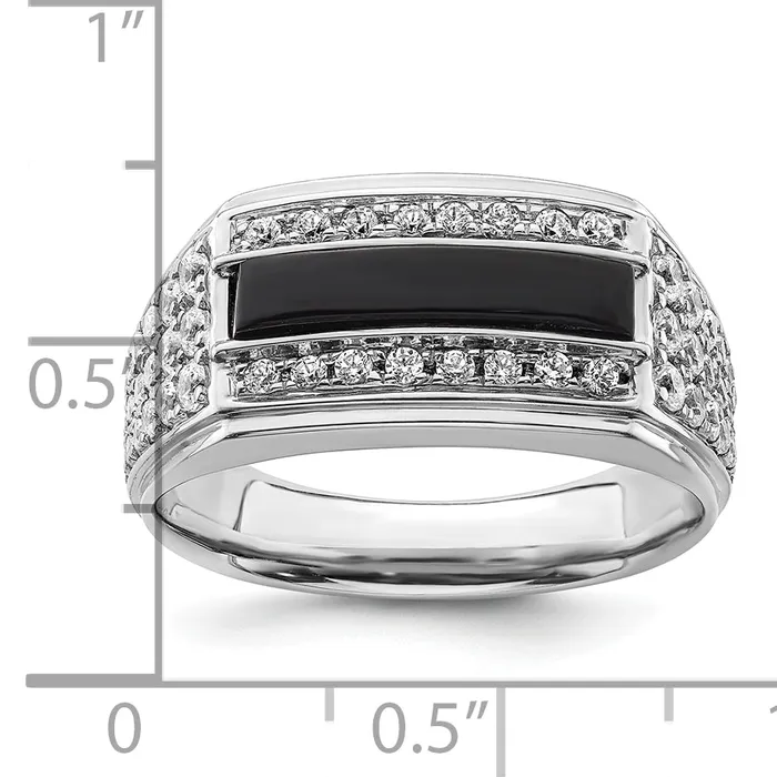 Goldia Rings 14k White Gold 1 Ct Lab Grown Diamond VSSI G and Onyx Mens Ring