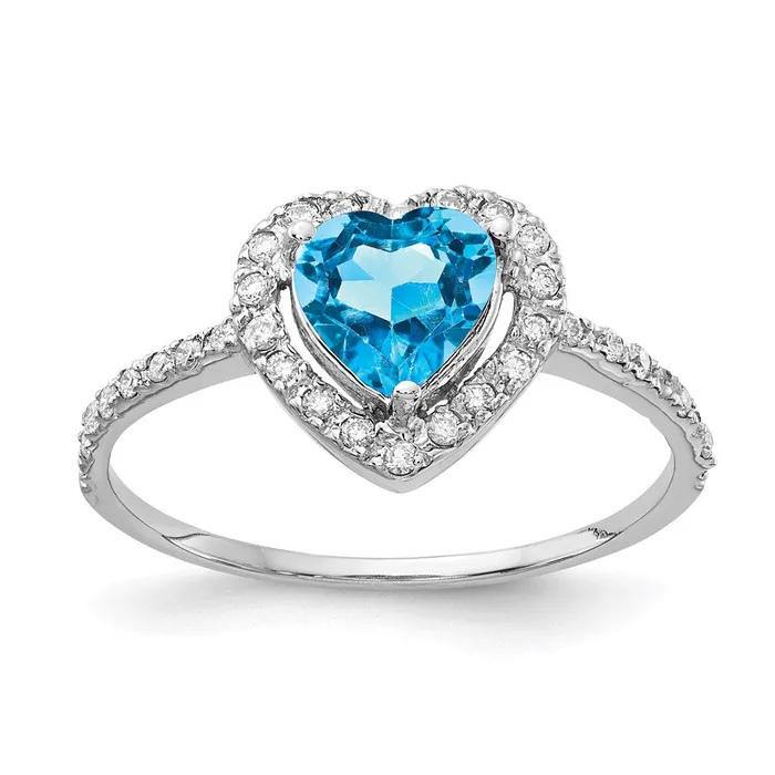Goldia Rings 14k White Gold 6mm Heart Blue Topaz A Real Diamond ring