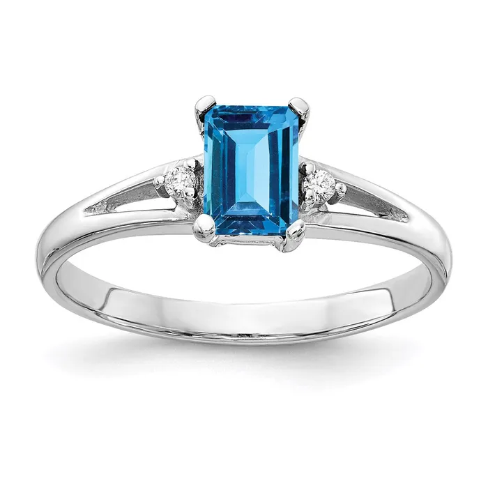 Goldia Rings 14k White Gold 6x4mm Emerald Cut Blue Topaz A Real Diamond ring Goldia Rings 14k White Gold 6x4mm Emerald Cut Blue Topaz A Real Diamond ring