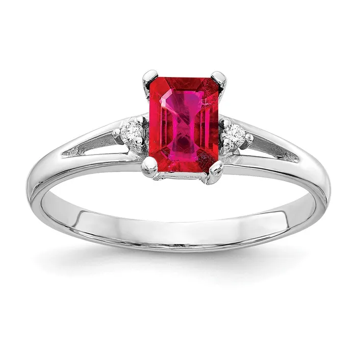 Goldia Rings 14k White Gold 6x4mm Emerald Cut Ruby AA Diamond ring