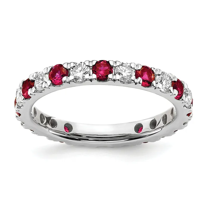 Goldia Rings 14k White Gold 78 Ct Lab Grown Diamond VSSI G and Lab Created Ruby Eternity Band Ring Goldia Rings 14k White Gold 78 Ct Lab Grown Diamond VSSI G and Lab Created Ruby Eternity Band Ring