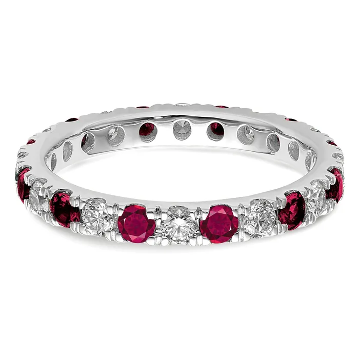 Goldia Rings 14k White Gold 78 Ct Lab Grown Diamond VSSI G and Lab Created Ruby Eternity Band Ring
