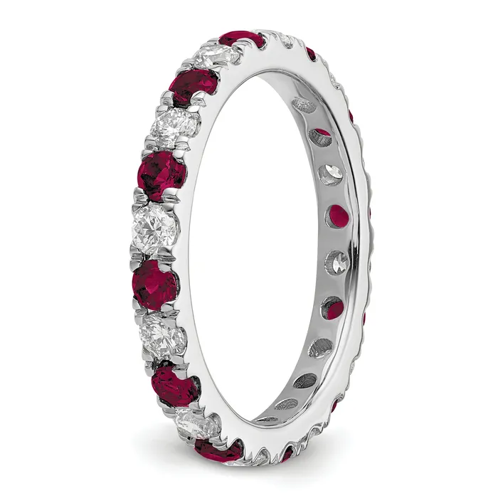 Goldia Rings 14k White Gold 78 Ct Lab Grown Diamond VSSI G and Lab Created Ruby Eternity Band Ring