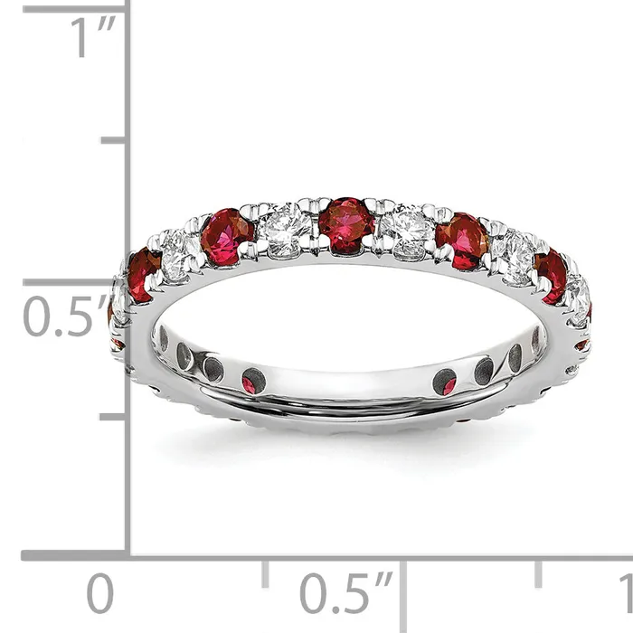 Goldia Rings 14k White Gold 78 Ct Lab Grown Diamond VSSI G and Lab Created Ruby Eternity Band Ring