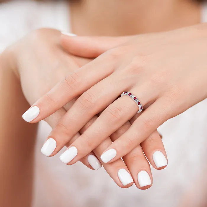 Goldia Rings 14k White Gold 78 Ct Lab Grown Diamond VSSI G and Lab Created Ruby Eternity Band Ring