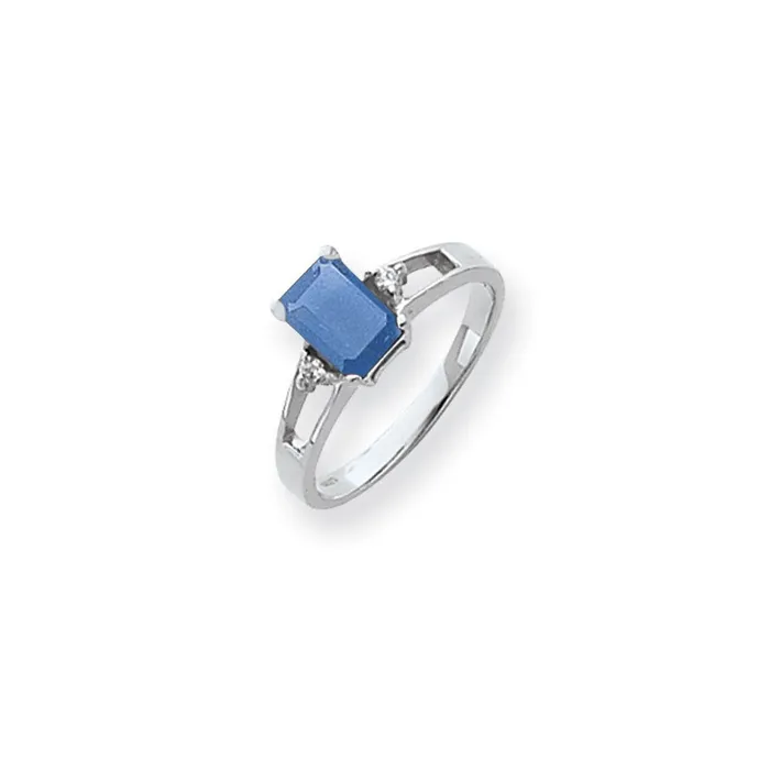 Goldia Rings 14k White Gold 7x5mm Emerald Cut Tsavorite AAA Diamond ring