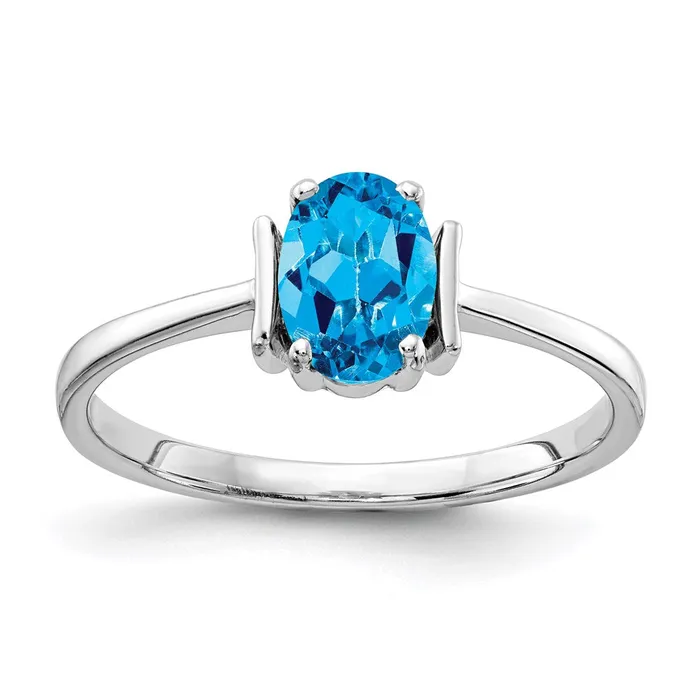 Goldia Rings 14k White Gold 7x5mm Oval Blue Topaz Checker ring