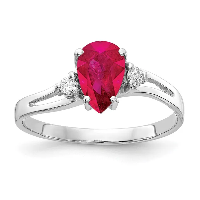 Goldia Rings 14k White Gold 7x5mm Pear Ruby VS Diamond ring
