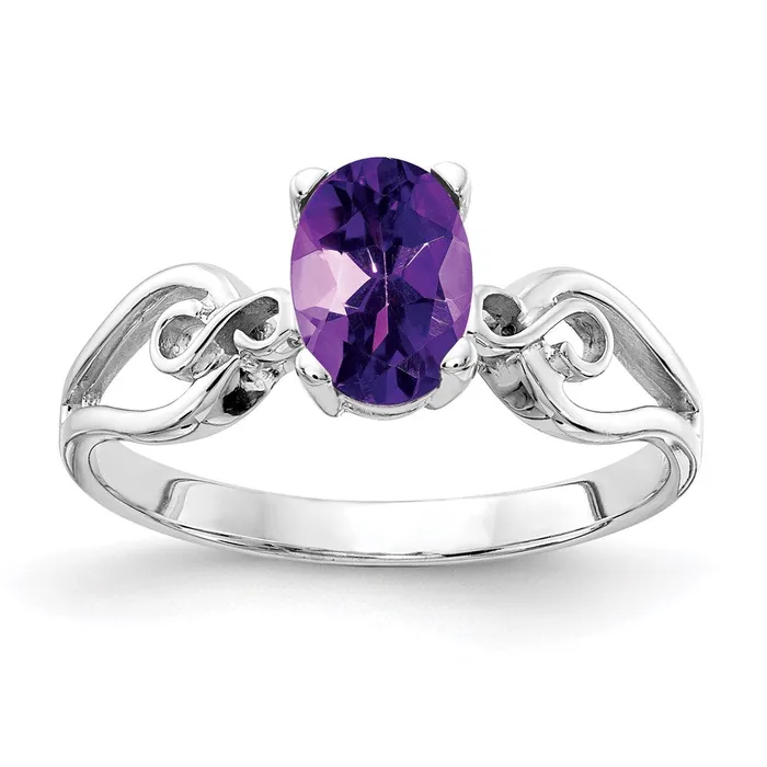 Goldia Rings 14k White Gold 8x6mm Oval Amethyst Checker ring