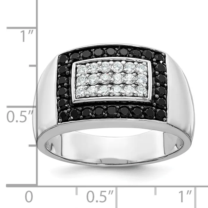 Goldia Rings 14k White Gold Mens 1 carat Black and White Diamond Complete Ring