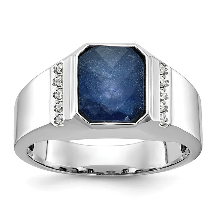 Goldia Rings 14k White Gold Mens Sapphire Doublet Stone and 16 carat Diamond Complete Ring Goldia Rings 14k White Gold Mens Sapphire Doublet Stone and 16 carat Diamond Complete Ring