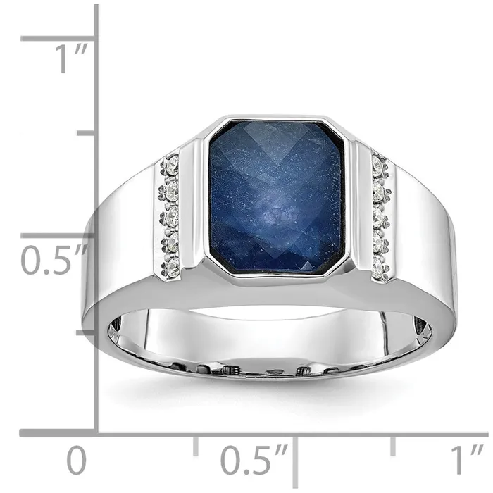 Goldia Rings 14k White Gold Mens Sapphire Doublet Stone and 16 carat Diamond Complete Ring