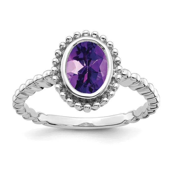Goldia Rings 14k White Gold Oval Amethyst Ring