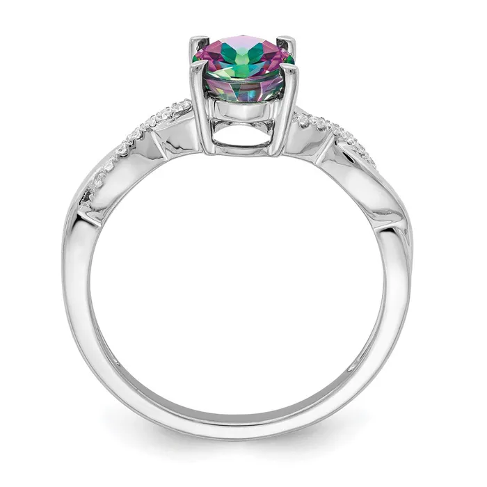 Goldia Rings 14k White Gold Oval Mystic Fire Topaz and Real Diamond Ring