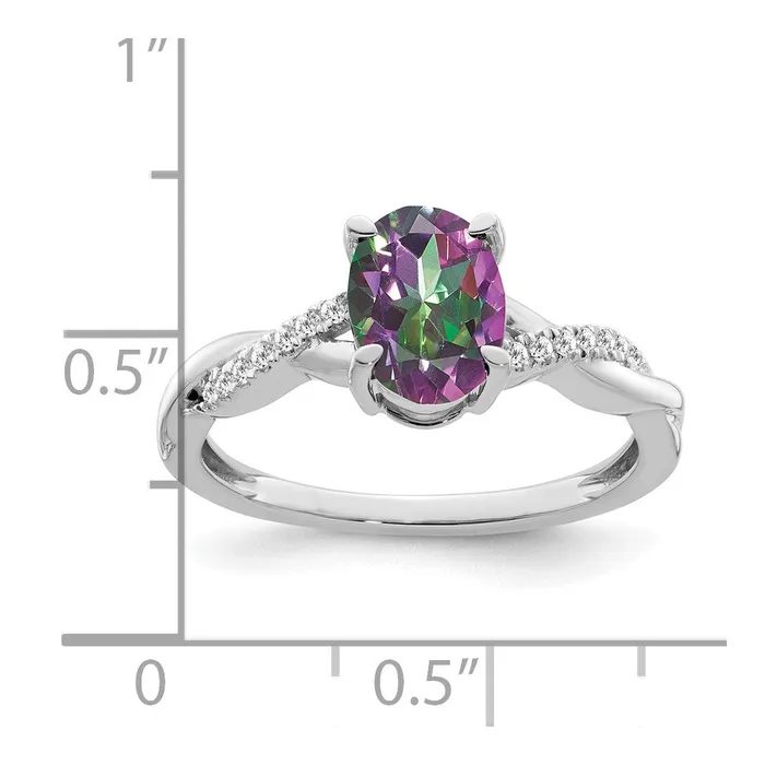 Goldia Rings 14k White Gold Oval Mystic Fire Topaz and Real Diamond Ring