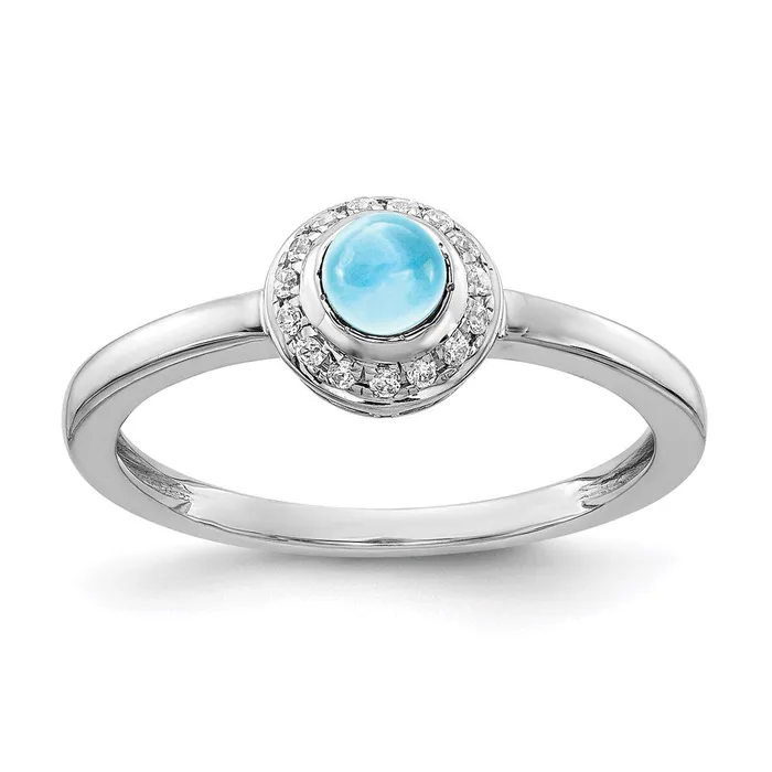 Goldia Rings 14k White Gold Real Diamond and Cabochon Blue Topaz Ring