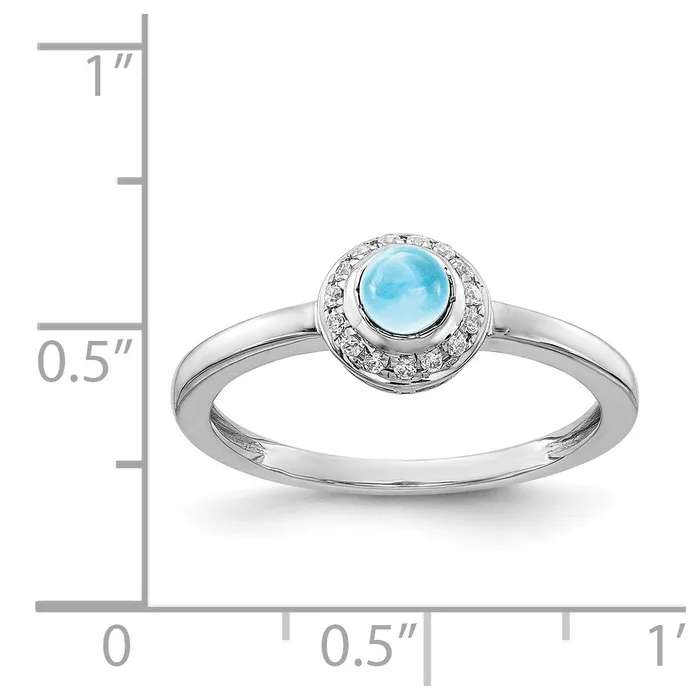 Goldia Rings 14k White Gold Real Diamond and Cabochon Blue Topaz Ring