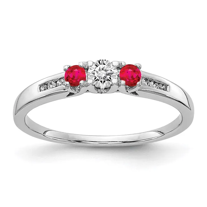 Goldia Rings 14k White Gold Real Diamond and Ruby 3stone Ring
