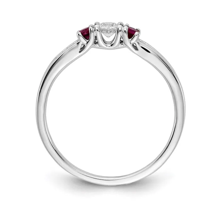 Goldia Rings 14k White Gold Real Diamond and Ruby 3stone Ring