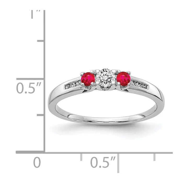 Goldia Rings 14k White Gold Real Diamond and Ruby 3stone Ring