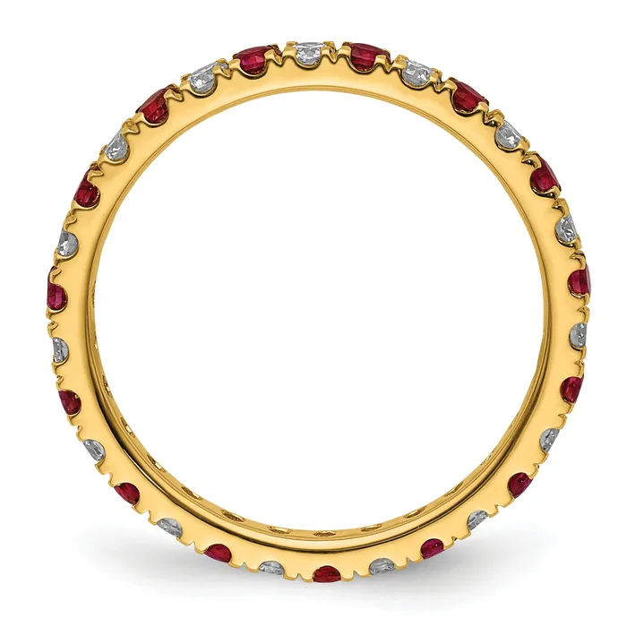 Goldia Rings 14k Yellow Gold 12 Ct Lab Grown Diamond VSSI G and Lab Created Ruby Eternity Band Ring